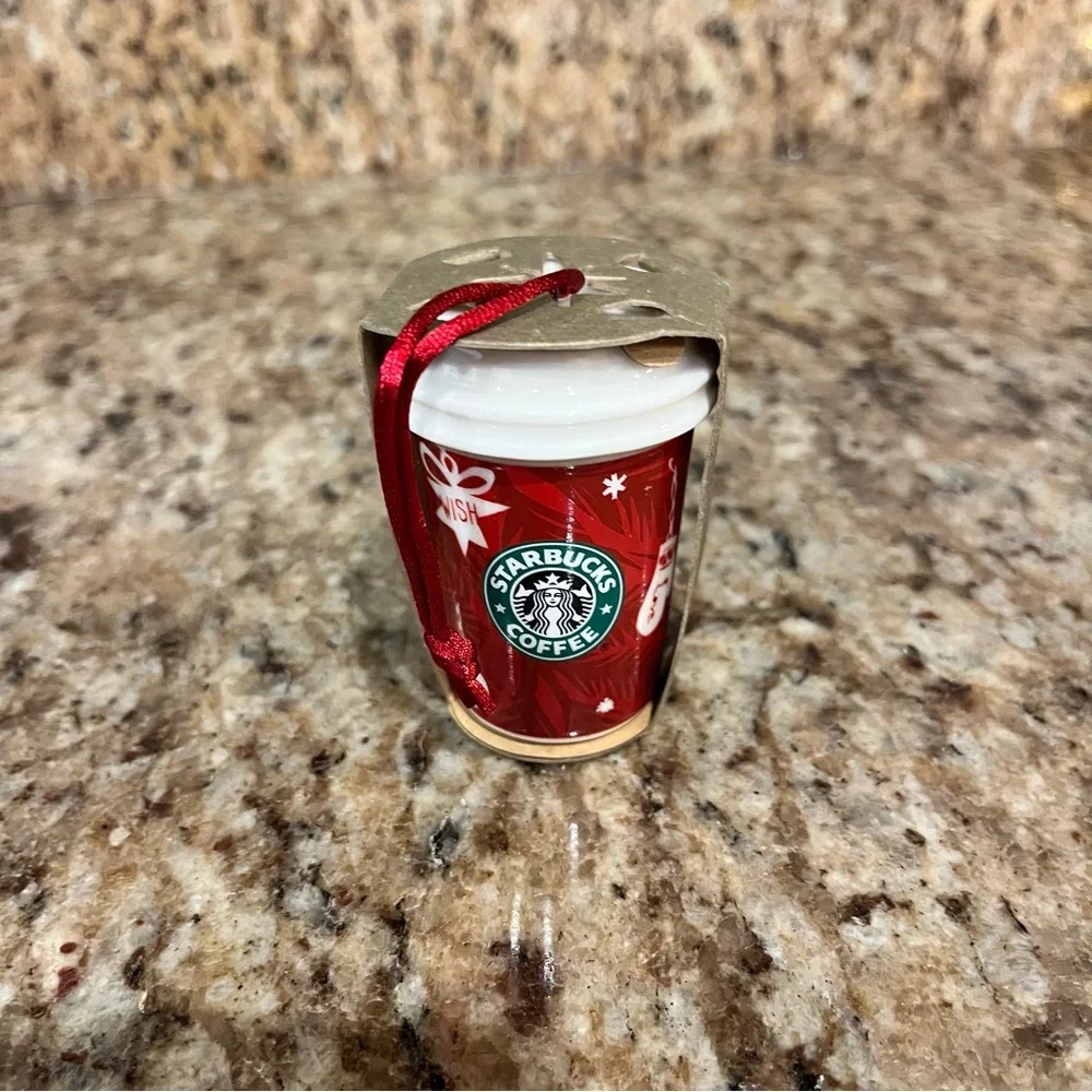 NWT Starbucks Red Ceramic Joy Holiday Christmas Tree Ornament Coffee Gift